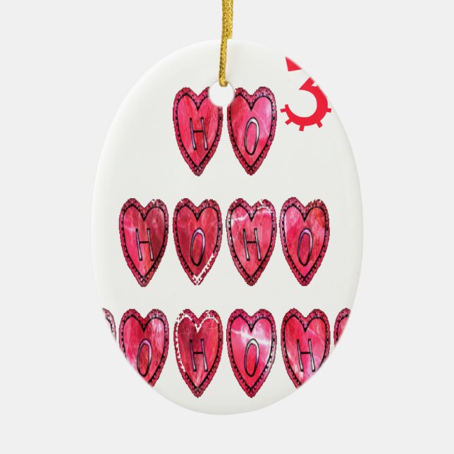 Ho Ho Ho Hearts Collection. Ceramic Tree Decoration (Front)