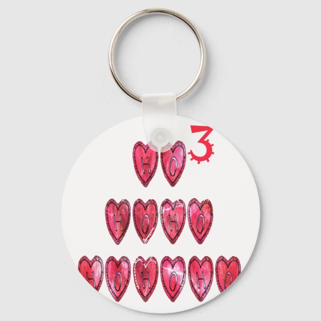Ho Ho Ho Hearts: Whimsical Christmas Love Text Hol Key Ring (Front)