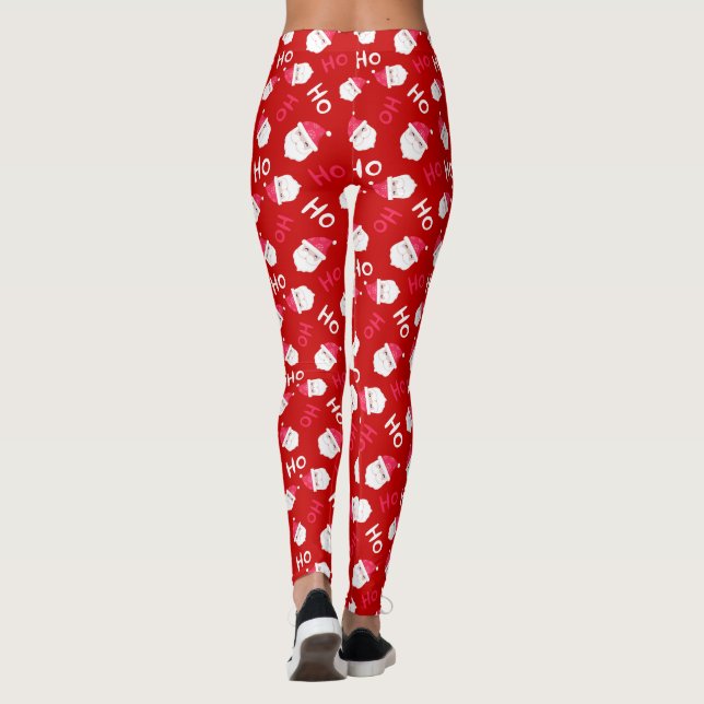 Ho Ho Ho Ho Cute Santa Head Christmas Pattern Leggings (Back)