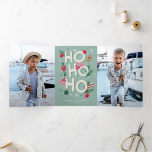 Ho Ho Ho Holiday Cheer Tri-Fold Holiday Card