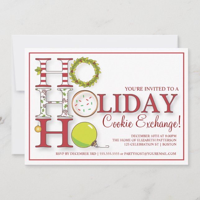 HO HO HO Holiday Cookie Exchange Party Invitation (Front)