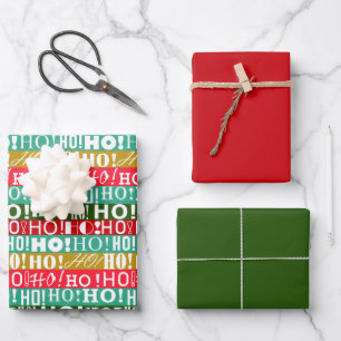 HO! HO! HO! Holiday Wrapping Paper, Red and Green Wrapping Paper Sheet