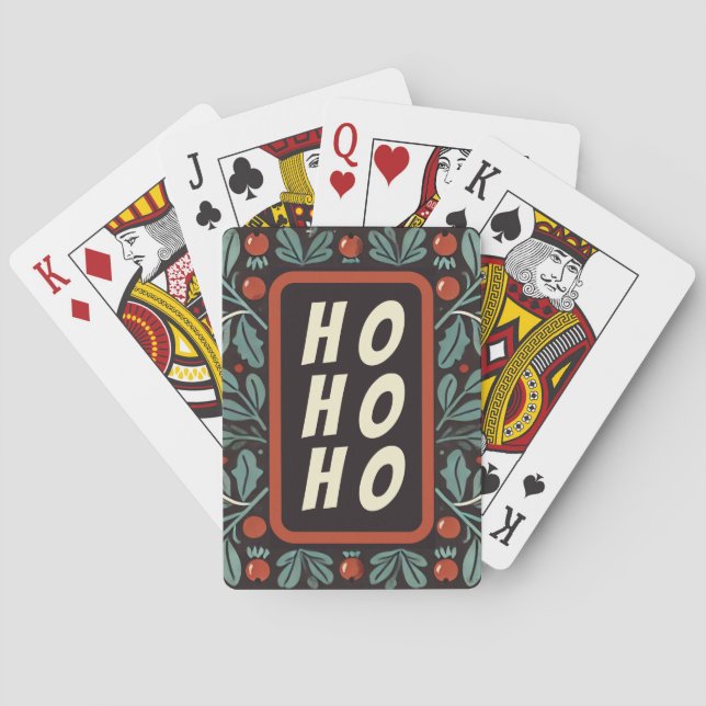 HO HO HO Holly berries Border Poker Cards (Back)