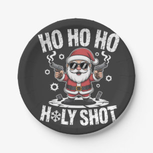 Ho Ho Ho Holy Shot Santa with Gun America USA Chri Paper Plate