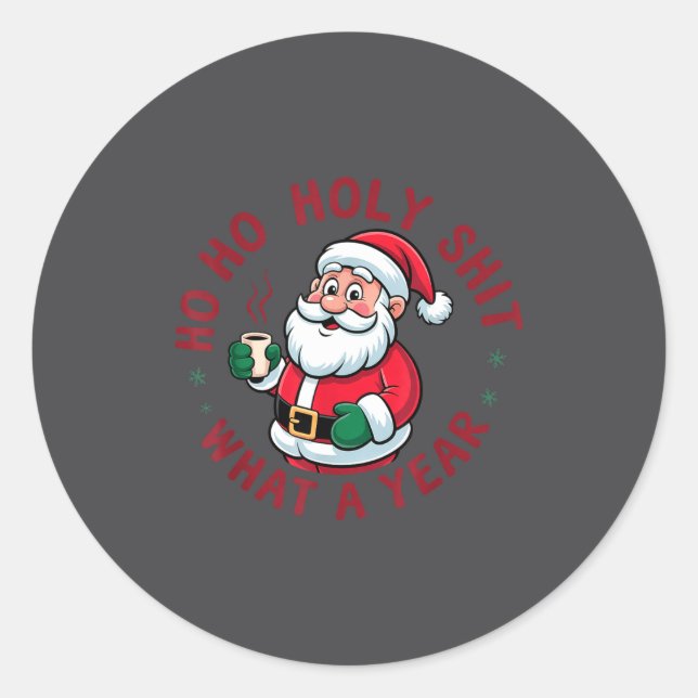 Ho Ho Ho Holy What A Year Funny Santa Christmas Pa Classic Round Sticker (Front)