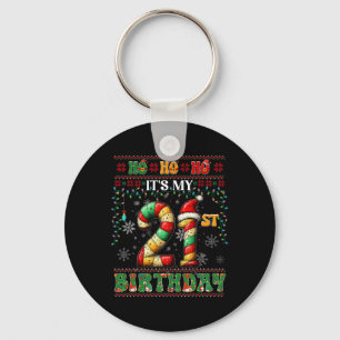 Ho Ho Ho It's My 21st Birthday Xmas Candy Cane 21 Key Ring