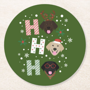 Ho Ho Ho Labrador Retriever Merry Christmas Round Paper Coaster