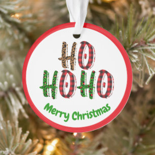 Ho Ho Ho Merry Christmas Buffalo Plaid Photo Ornament