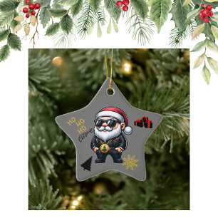 Ho Ho Ho Merry Christmas Gangster on Grey Ceramic Ornament