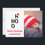 Ho Ho Ho: Merry Christmas Holiday Card<br><div class="desc">Ho Ho Ho: Merry Christmas! Minimalist gifts with family name and red Santa hats. Photo template via Pixabay licensed under CC0 and must be replaced with your own photo</div>