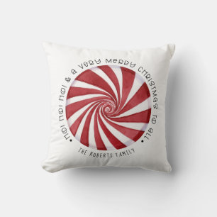 Ho Ho Ho Merry Christmas Peppermint Candy Family  Cushion