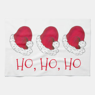 Ho Ho Ho Merry Christmas Red Santa Claus Hat Tea Towel