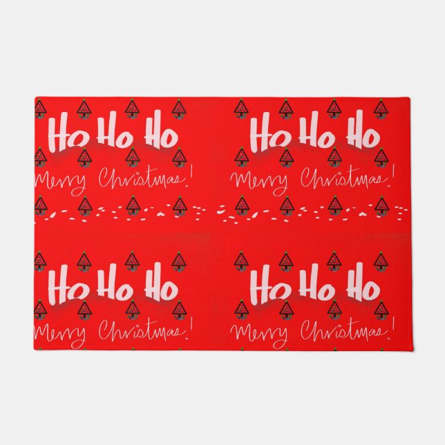 Ho Ho Ho Merry Christmas Red Santa Cruz Hat  Doormat (Front)