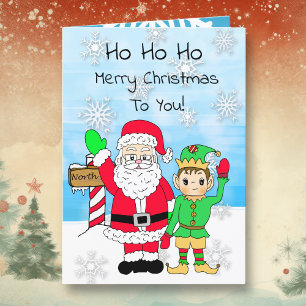 Ho Ho Ho Merry Christmas Santa and Elf Card