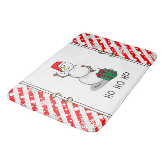 Ho Ho Ho Merry Christmas Santa Cute Snowman Bath Mat