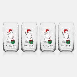 Ho Ho Ho Merry Christmas Santa Cute Snowman Can Glass