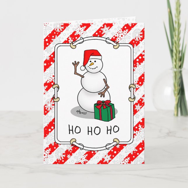 Ho Ho Ho Merry Christmas Santa Cute Snowman Card (Front)