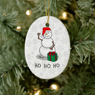 Ho Ho Ho Merry Christmas Santa Cute Snowman Ceramic Ornament