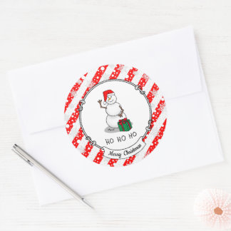 Ho Ho Ho Merry Christmas Santa Cute Snowman Classic Round Sticker