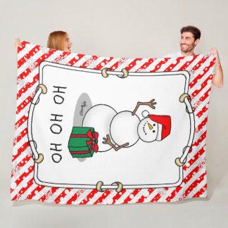 Ho Ho Ho Merry Christmas Santa Cute Snowman Fleece Blanket