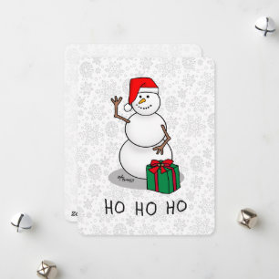Ho Ho Ho Merry Christmas Santa Cute Snowman Holiday Card