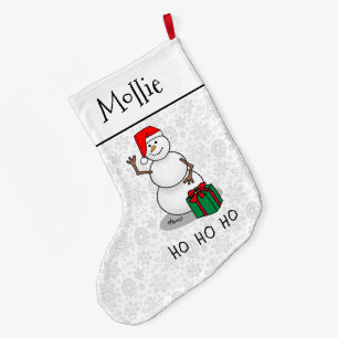Ho Ho Ho Merry Christmas Santa Cute Snowman Large Christmas Stocking