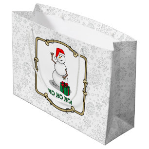 Ho Ho Ho Merry Christmas Santa Cute Snowman Large Gift Bag