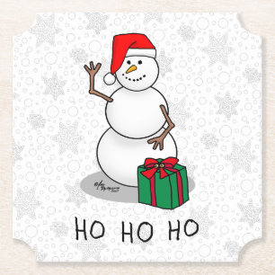 Ho Ho Ho Merry Christmas Santa Cute Snowman Paper Coaster