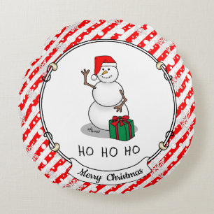 Ho Ho Ho Merry Christmas Santa Cute Snowman Round Cushion