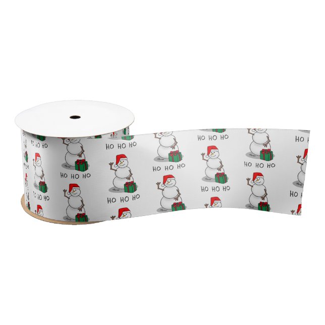 Ho Ho Ho Merry Christmas Santa Cute Snowman Satin Ribbon (Spool)