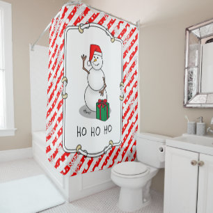 Ho Ho Ho Merry Christmas Santa Cute Snowman Shower Curtain