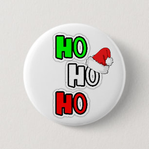 HO HO HO Merry Christmas Santa Hat Button