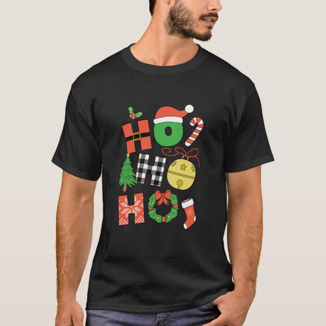 Ho Ho Ho Merry Christmas Santa Hat T-Shirt (Front)