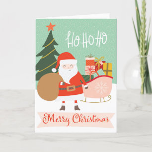 Ho Ho Ho Merry Christmas Santa Sleigh Holiday Card