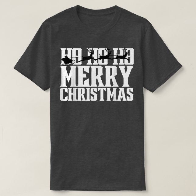 Ho Ho Ho Merry Christmas Santas Sleigh And Flying  T-Shirt (Design Front)