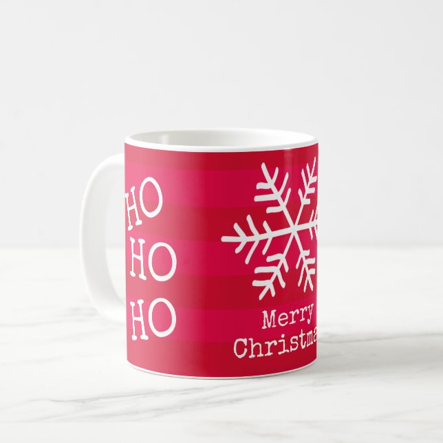 Ho Ho Ho Merry Christmas Snowflake Coffee Mug (Front Left)