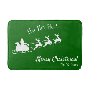Ho Ho Ho Merry Christmas with Santa, Green Bath Mat