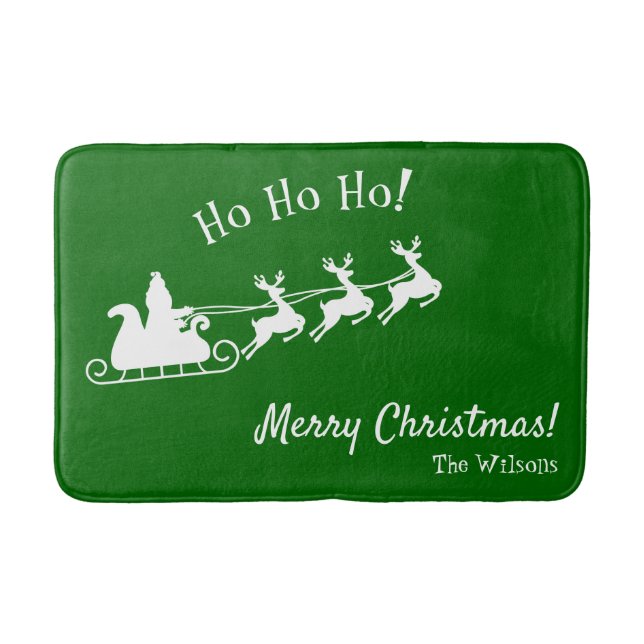 Ho Ho Ho Merry Christmas with Santa, Green Bath Mat (Front)