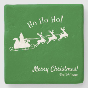 Ho Ho Ho Merry Christmas with Santa, Green Coaster