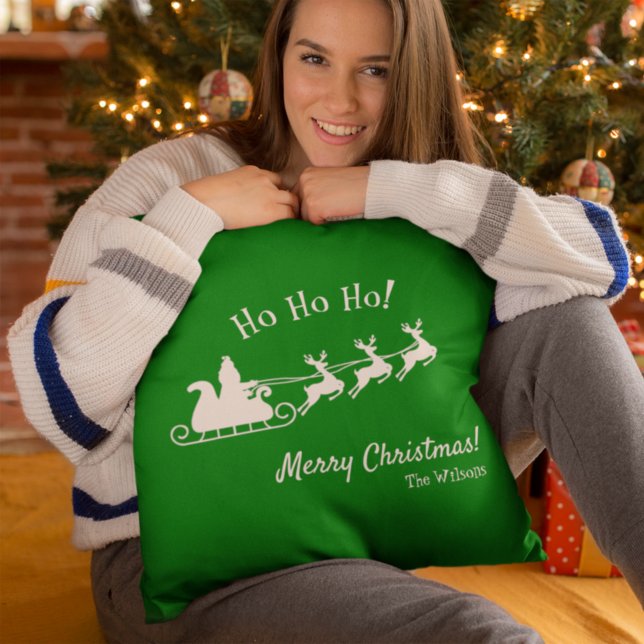 Ho Ho Ho Merry Christmas with Santa, Green Cushion (Creator Uploaded)