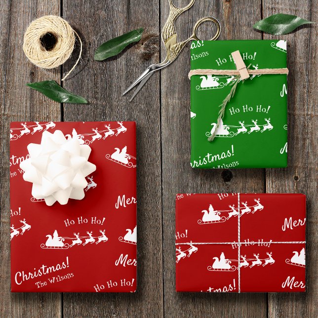 Ho Ho Ho Merry Christmas with Santa, Red and Green Wrapping Paper Sheet (Creator Uploaded)