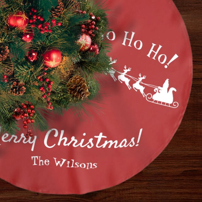 Ho Ho Ho Merry Christmas with Santa, Red Brushed Polyester Tree Skirt (Creator Uploaded)