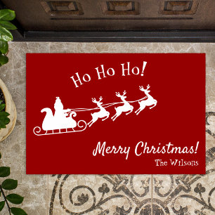 Ho Ho Ho Merry Christmas with Santa, Red Doormat