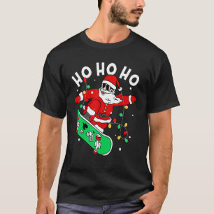 Ho Ho Ho Merry Christmas Xmas Lights Santa Skatebo T-Shirt