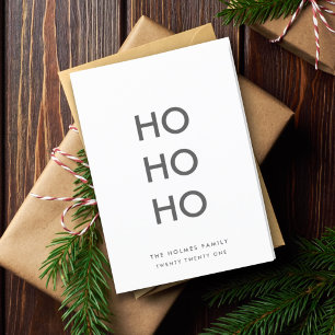 Ho Ho Ho   Minimalist Clean Simple White Christmas Holiday Card