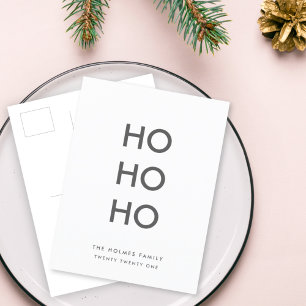 Ho Ho Ho   Minimalist Clean Simple White Christmas Holiday Postcard