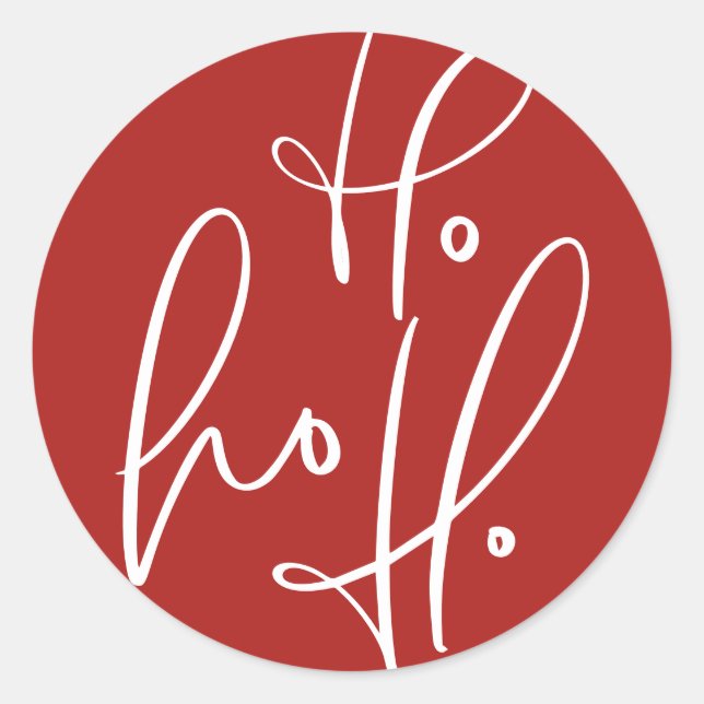 Ho Ho Ho Modern Calligraphy Red Christmas Classic Round Sticker (Front)