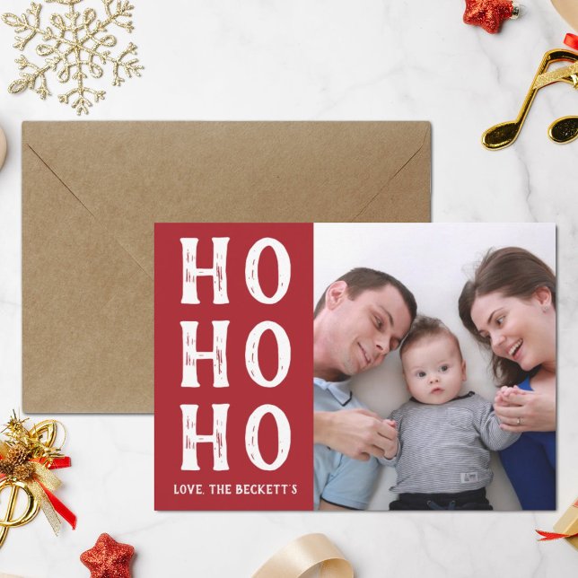 HO HO HO | Modern Christmas Holiday Photo Card (Creator Uploaded)