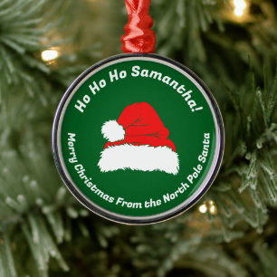 Ho ho ho Modern Santa Merry Christmas Day Metal Ornament