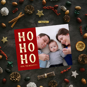 HO HO HO   Modern Typography Christmas Photo Real Foil Holiday Card